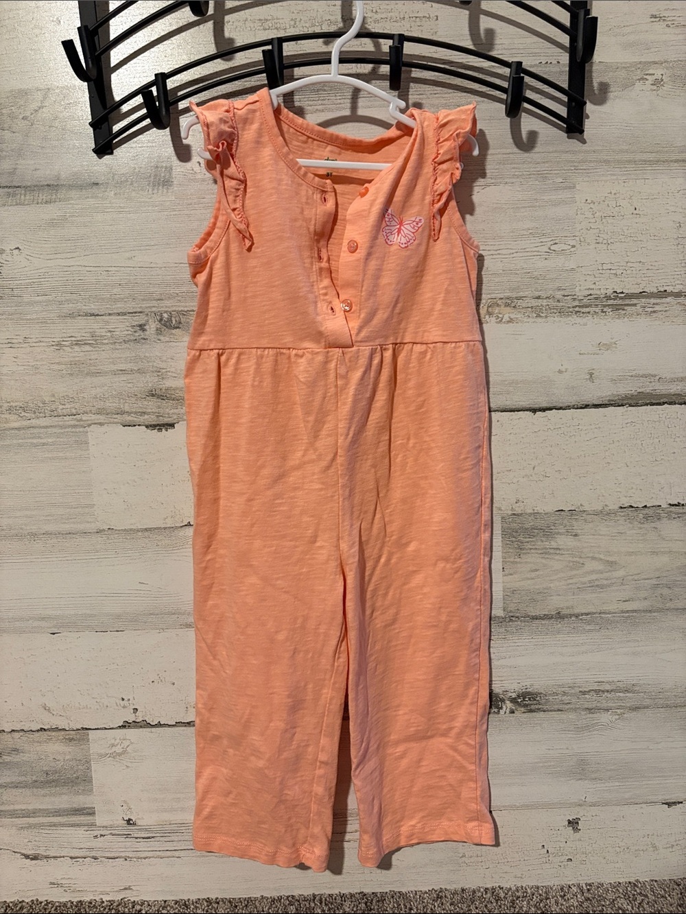 ❤️ PICK 4/$20 dip Peach Flutter Sleeve Girls Romper with Butterfly
